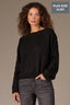 Heather Black Long Sleeve Scallop Boat Neck Crochet Embroidered Plus Size Sweater