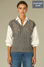 Off White Charcoal Multi Elbow Blouson Drop Shoulder Sleeve Collared V-Neck Floral Embroidery Straight Banded Hem Twofer Plus Size Sweater Vest Top