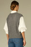 Off White Charcoal Multi Elbow Blouson Drop Shoulder Sleeve Collared V-Neck Floral Embroidery Straight Banded Hem Twofer Plus Size Sweater Vest Top