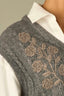 Off White Charcoal Multi Elbow Blouson Drop Shoulder Sleeve Collared V-Neck Floral Embroidery Straight Banded Hem Twofer Plus Size Sweater Vest Top