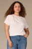 Off White Short Sleeve Scoop Neck Raw Edge Detailing Twist Front Plus Size Knit Top