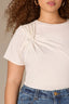 Off White Short Sleeve Scoop Neck Raw Edge Detailing Twist Front Plus Size Knit Top