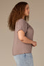Oyster Mushroom Short Sleeve Scoop Neck Raw Edge Detailing Twist Front Plus Size Knit Top