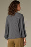 Heather Charcoal Grey Three Quarter Blouson Sleeve Boat Neck Stripe Print Plus Size Knit Top