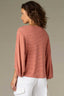 Heather Sandalwood Blush Three Quarter Blouson Sleeve Boat Neck Stripe Print Plus Size Knit Top

