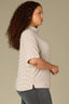 Heather Cream Drop Shoulder Elbow Sleeve Turtleneck Center Seams Boxy Striped Straight Slit Hem Plus Size Knit Top