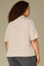 Heather Cream Drop Shoulder Elbow Sleeve Turtleneck Center Seams Boxy Striped Straight Slit Hem Plus Size Knit Top