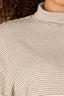 Heather Cream Drop Shoulder Elbow Sleeve Turtleneck Center Seams Boxy Striped Straight Slit Hem Plus Size Knit Top