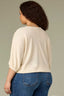 Ecru Seamless Blouson Cinched Cuff Sleeve V-Neck Center Seam Cased Hem Plus Size Woven Top