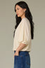 Ecru Seamless Blouson Cinched Cuff Sleeve V-Neck Center Seam Cased Hem Plus Size Woven Top