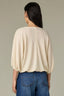 Ecru Seamless Blouson Cinched Cuff Sleeve V-Neck Center Seam Cased Hem Plus Size Woven Top