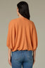 Roasted Carrot Seamless Blouson Cinched Cuff Sleeve V-Neck Center Seam Cased Hem Plus Size Woven Top