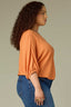 Roasted Carrot Seamless Blouson Cinched Cuff Sleeve V-Neck Center Seam Cased Hem Plus Size Woven Top