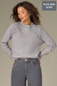 Heather Grey Long Raglan Sleeve Mock Neck Soutache Embroidered Curled Edge Plus Size Pull Over Sweater 