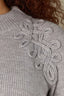 Heather Grey Long Raglan Sleeve Mock Neck Soutache Embroidered Curled Edge Plus Size Pull Over Sweater 