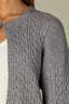 Grey Drop Shoulder Wide Sleeve Round Neck Hook Front Cable Knit Open Front Straight Hem Petite Sweater Cardigan