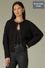 Black Long Sleeve Round Neck Pearl Edge Ribbed Finish Plus Size Sweater Cardigan