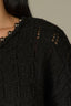 Black Long Sleeve Round Neck Pearl Edge Ribbed Finish Plus Size Sweater Cardigan