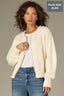 Vanilla Long Drop Shoulder Banded Blouson Sleeve Round Neck Hook Closure Front Banded Hem Pearl Beaded Edge Plus Size Sweater Cardigan
