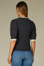 Charcoal Ecru Double Layer Elbow Puff Sleeve Double Layer Round Neck Scallop Edge Straight Banded Hem Plus Size Sweater Top