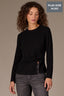 Black Long Sleeve Scoop Neck Waist Twist Asymmetrical Slit Hem Plus Size Knit Top