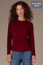 Garnet Long Sleeve Scoop Neck Waist Twist Asymmetrical Slit Hem Plus Size Knit Top