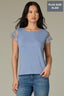 Blue Lily Natural Extended Cap Sleeve Scoop Neck Scallop Crochet Detail Straight Hi-Low Hem Plus Size Knit Top