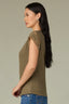 Olive Drab Pale Oak Extended Cap Sleeve Scoop Neck Scallop Crochet Detail Straight Hi-Low Hem Plus Size Knit Top