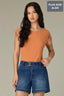Roasted Carrot Natural Extended Cap Sleeve Scoop Neck Scallop Crochet Detail Straight Hi-Low Hem Plus Size Knit Top