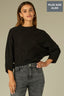 Black Three Quarter Dolman Drop Shoulder Sleeve Crew Neck Grid Stitch Straight Hem Plus Size Sweater Top