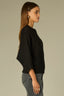 Black Three Quarter Dolman Drop Shoulder Sleeve Crew Neck Grid Stitch Straight Hem Plus Size Sweater Top