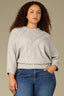Heather Grey Three Quarter Dolman Drop Shoulder Sleeve Crew Neck Grid Stitch Straight Hem Plus Size Sweater Top