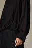Black Long Pleated Drop Shoulder Barrel Sleeve Crew Neck Bubble Hem Pullover Plus Size Knit Top
