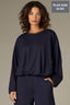 Navy Long Pleated Drop Shoulder Barrel Sleeve Crew Neck Bubble Hem Pullover Plus Size Knit Top