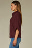Maroon Below Elbow Dolman Sleeve Rolled Turtleneck Split Back Cable Stitch Front Straight Hem Plus Size Sweater Top