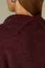 Maroon Below Elbow Dolman Sleeve Rolled Turtleneck Split Back Cable Stitch Front Straight Hem Plus Size Sweater Top