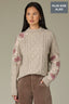 Heather Oatmeal Long Sleeve High Mock Neck Mixed Cable Stitch Floral Embroidered Plus Size Sweater