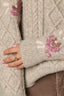 Heather Oatmeal Long Sleeve High Mock Neck Mixed Cable Stitch Floral Embroidered Plus Size Sweater