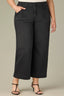 Washed Black Denim Contour Shape Technology Skyrise V-Shaped Front Pockets Whiskering Fading Wide Leg Plus Size Jean