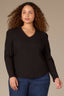 Black Long Puff Sleeve V-Neck Hi-Low Plus Size Knit Top