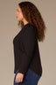 Black Long Puff Sleeve V-Neck Hi-Low Plus Size Knit Top