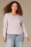 Heather Grey Long Puff Sleeve V-Neck Hi-Low Plus Size Knit Top