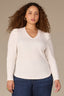 Off White Long Puff Sleeve V-Neck Hi-Low Plus Size Knit Top