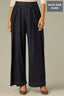 Indigo Contour Shape Technology Skyrise Hook Zip Fly Overlap Pleats Back Slit Hem Tapered Wide Leg Plus Size Trouser