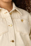 Heathered Birch Denim Long Slit Sleeve Collar Neck Button Down Front Curved Yoke Contrast Seam Back Center Seam Side Entry Pockets Buttoned Curved Hem Plus Size Denim Jacket