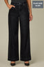 Black Velvet Denim Contour Shape Technology Skyrise V-Yoke Double Front Slash Pockets Side Panel Dart Seams Plus Size Wide Leg Jean