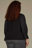 Black Three Quarter Puff Smock Flounce Sleeve Round Neck Hook Closure Front Textured Mixed Media Plus Size Knit Top