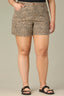 Brown Black Multi Denim Contour Shape Technology High Rise Slightly Arched Yoke Double Side Seam Leopard Print Plus Size Short