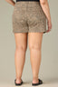 Brown Black Multi Denim Contour Shape Technology High Rise Slightly Arched Yoke Double Side Seam Leopard Print Plus Size Short