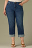 Blue Denim Contour Shape Technology High Rise Fray Hem Plus Size Boyfriend Jean